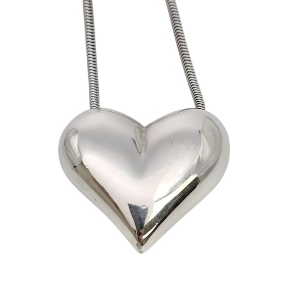 Tiffany & Co Sterling Silver Puffy Heart Pendant Snake Chain Necklace #20141 - Picture 4 of 10